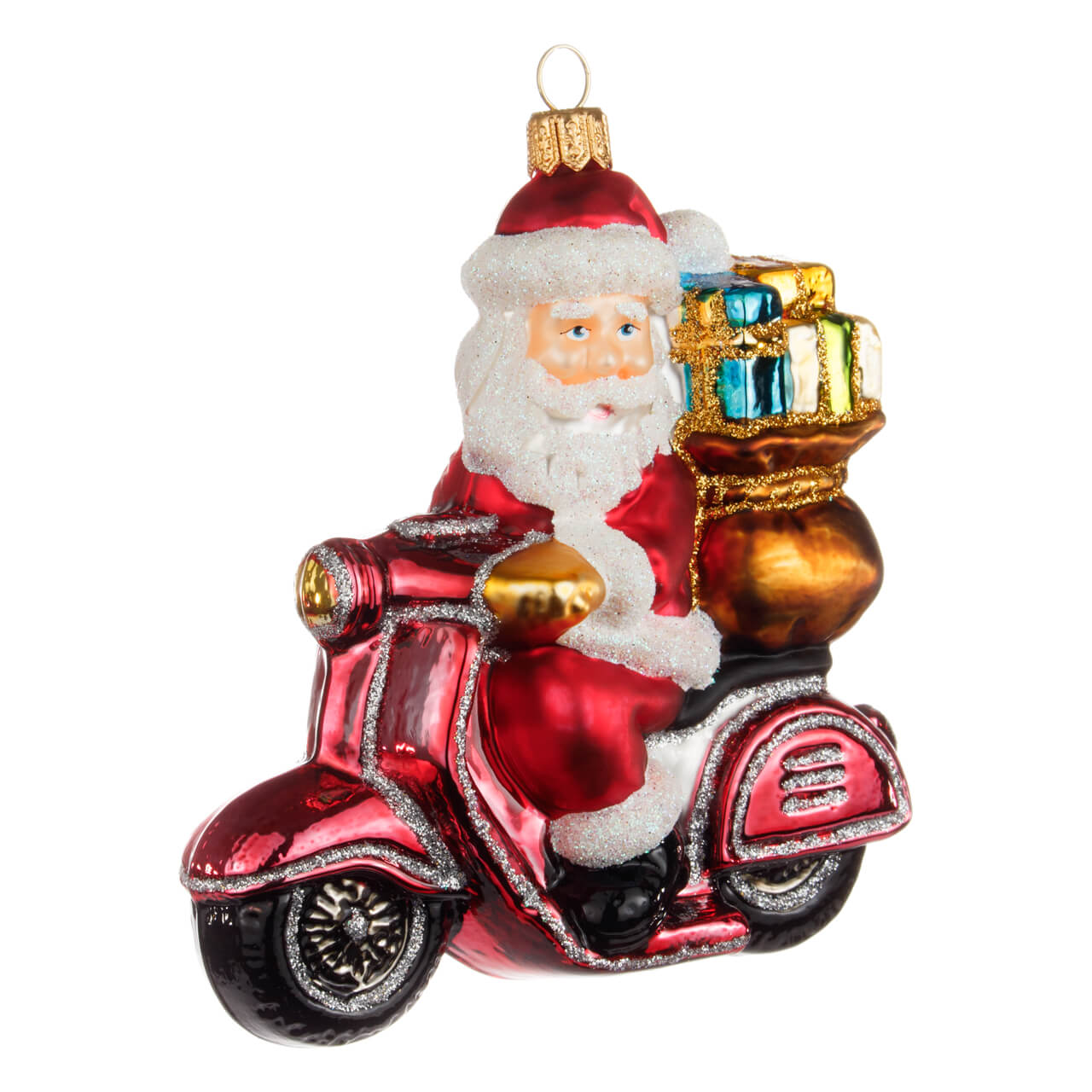 Christmas bauble: Santa Claus on a Vespa (red)
