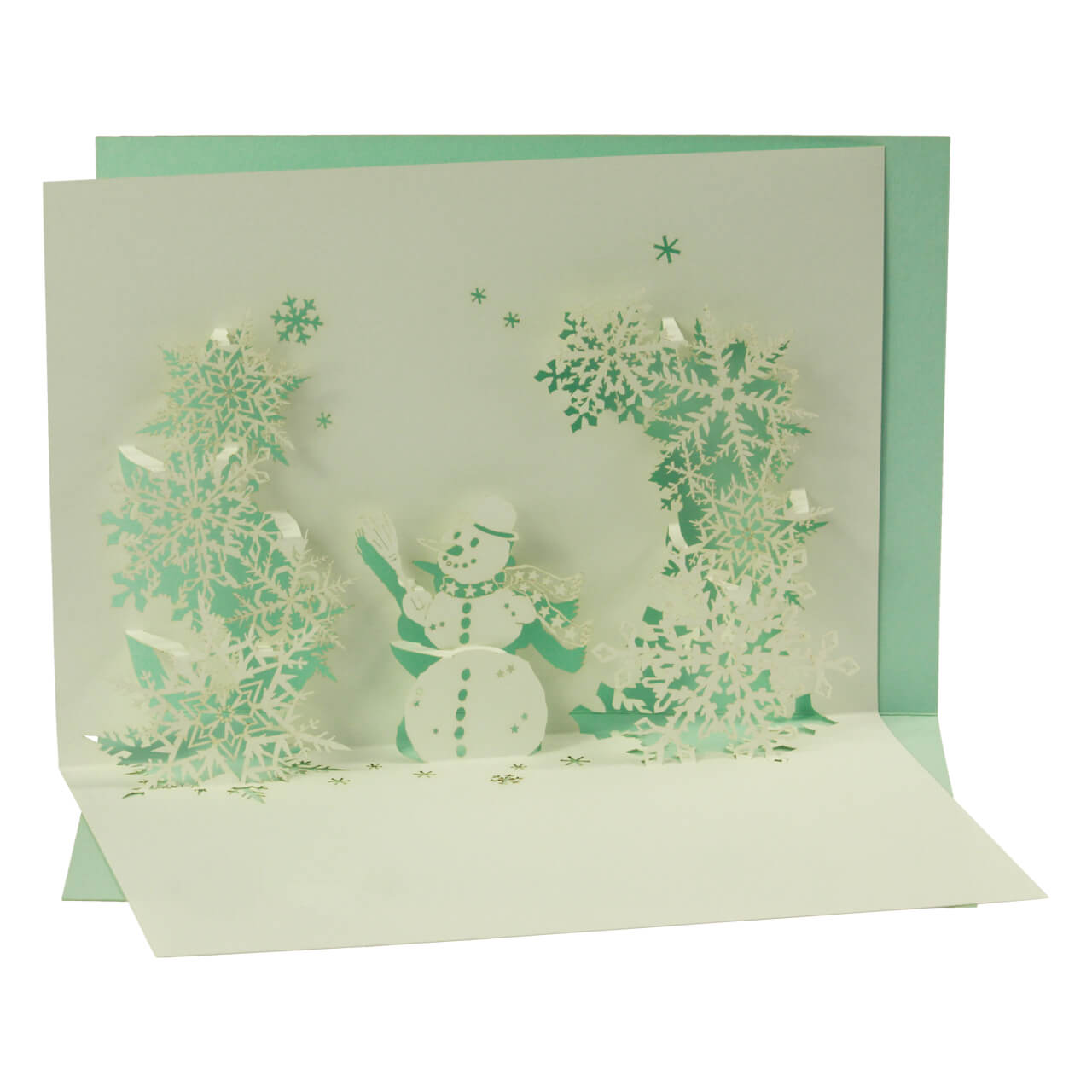 Pop-up card: Snowman in a snow flurry
