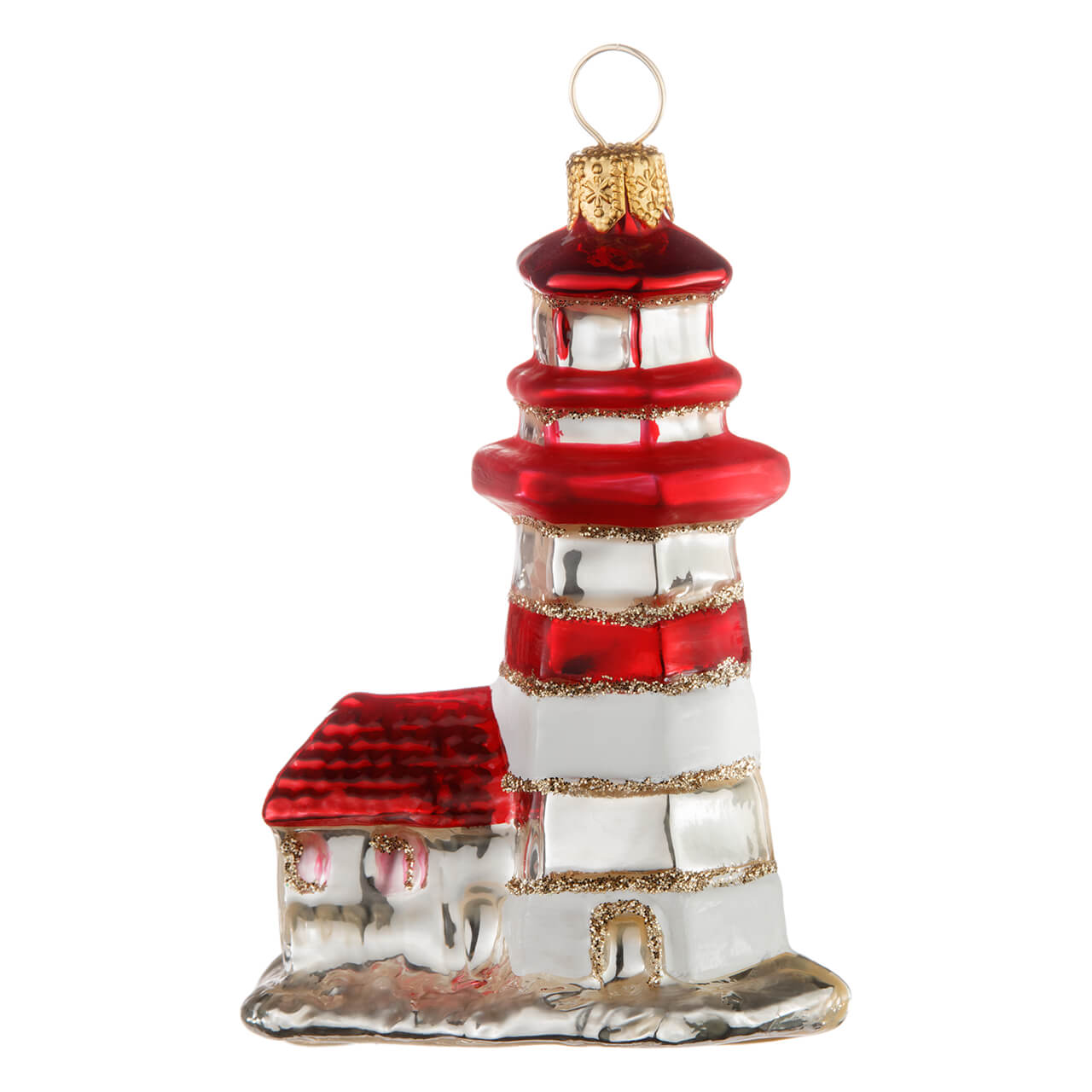 Christmas bauble: Small lighthouse (red / white / silver)
